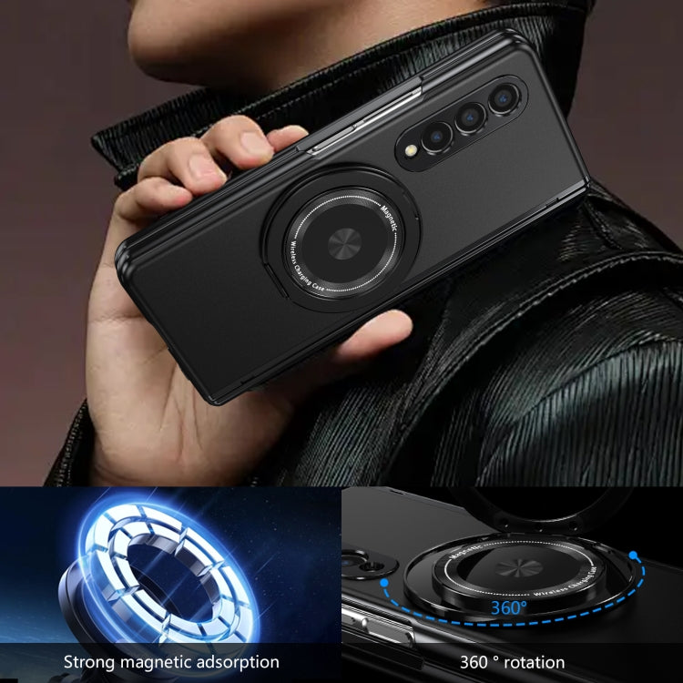 For Samsung Galaxy Z Fold3 Gold Medal Rotating Folding Series Ring Holder Phone Case(Black) - Galaxy Phone Cases by buy2fix | Online Shopping UK | buy2fix