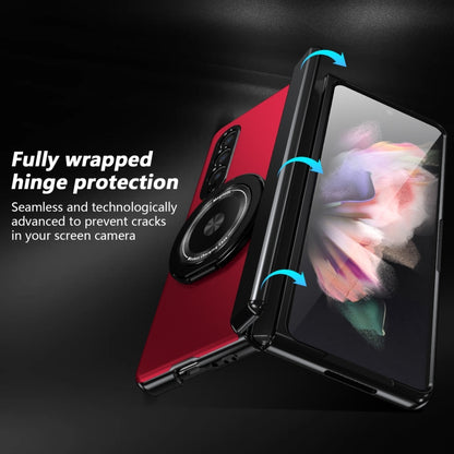For Samsung Galaxy Z Fold3 Gold Medal Rotating Folding Series Ring Holder Phone Case(Red) - Galaxy Phone Cases by buy2fix | Online Shopping UK | buy2fix