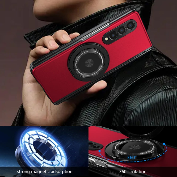 For Samsung Galaxy Z Fold3 Gold Medal Rotating Folding Series Ring Holder Phone Case(Red) - Galaxy Phone Cases by buy2fix | Online Shopping UK | buy2fix