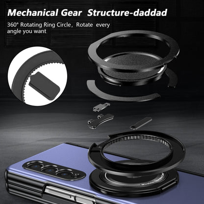 For Samsung Galaxy Z Fold3 Gold Medal Rotating Folding Series Ring Holder Phone Case(Blue) - Galaxy Phone Cases by buy2fix | Online Shopping UK | buy2fix