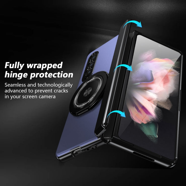 For Samsung Galaxy Z Fold3 Gold Medal Rotating Folding Series Ring Holder Phone Case(Blue) - Galaxy Phone Cases by buy2fix | Online Shopping UK | buy2fix