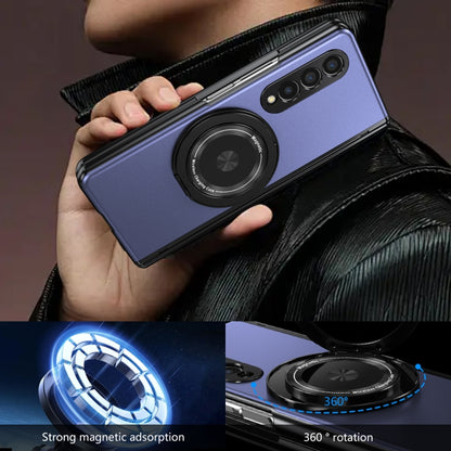 For Samsung Galaxy Z Fold3 Gold Medal Rotating Folding Series Ring Holder Phone Case(Blue) - Galaxy Phone Cases by buy2fix | Online Shopping UK | buy2fix