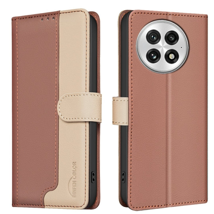 For OnePlus 13 Color Matching RFID Anti-theft Leather Phone Case(Brown) by buy2fix