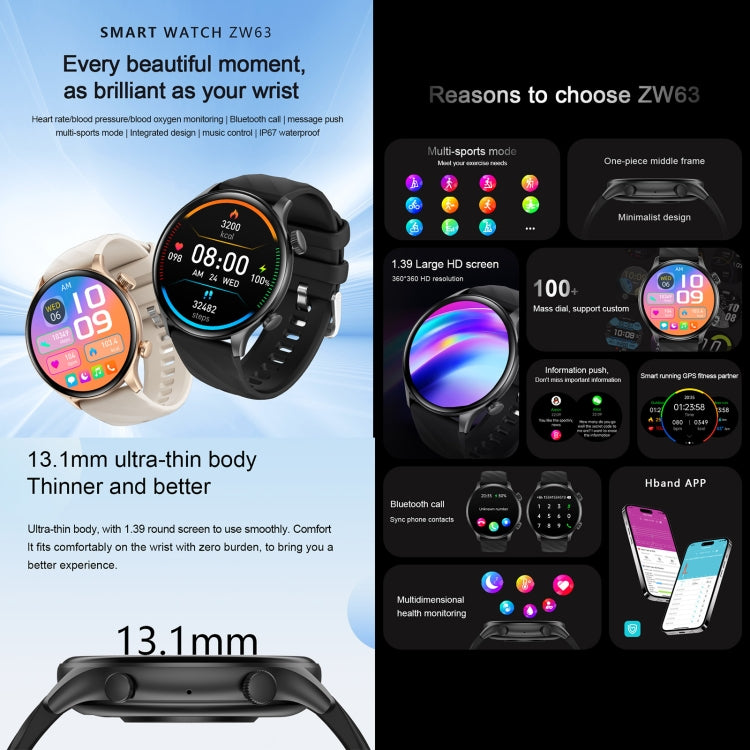 ZW63 1.39 inch Round Screen Smart Watch, Heart Rate / Blood Pressure / Blood Sugar / Blood Oxygen / Body Temperature / MET Test(Gold) - Smart Wristbands by buy2fix | Online Shopping UK | buy2fix