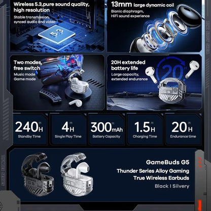 REMAX Gamebuds G5 Thunder Zinc Alloy Noise Reduction Wireless Bluetooth Music Earphones(Black) - Bluetooth Earphone by REMAX | Online Shopping UK | buy2fix