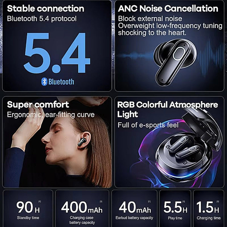 REMAX GameBuds G9 ANC Noise Reduction Gaming Wireless Bluetooth Earphones(Black) - Bluetooth Earphone by REMAX | Online Shopping UK | buy2fix