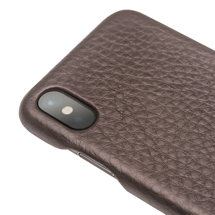 For iPhone X / XS QIALINO Natural Texture Cowhide Leather Protective Case(Dark Brown) - More iPhone Cases by QIALINO | Online Shopping UK | buy2fix