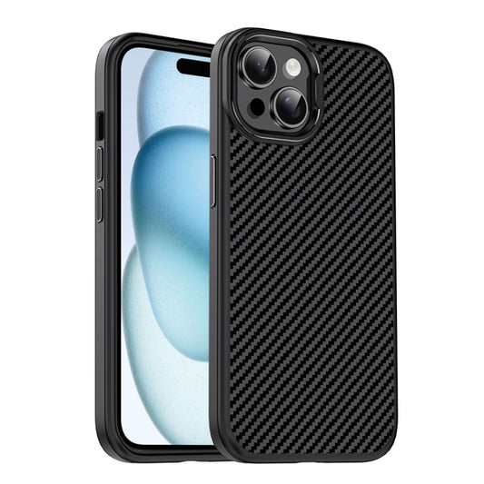 For iPhone 15 Plus Carbon Fiber Textured Oil Spray MagSafe Magnetic Phone Case(Black) - iPhone 15 Plus Cases by buy2fix | Online Shopping UK | buy2fix