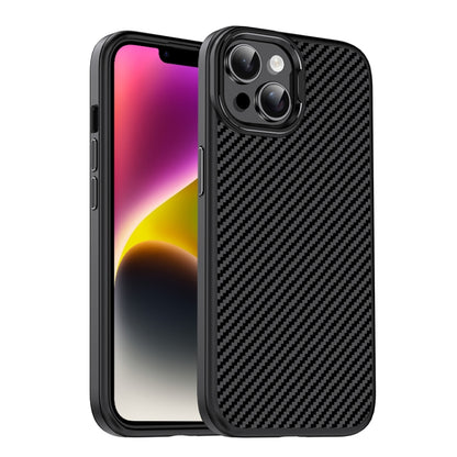 For iPhone 14 Plus Carbon Fiber Textured Oil Spray MagSafe Magnetic Phone Case(Black) - iPhone 14 Plus Cases by buy2fix | Online Shopping UK | buy2fix
