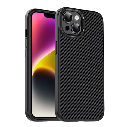 For iPhone 14 Carbon Fiber Textured Oil Spray MagSafe Magnetic Phone Case(Black) - iPhone 14 Cases by buy2fix | Online Shopping UK | buy2fix