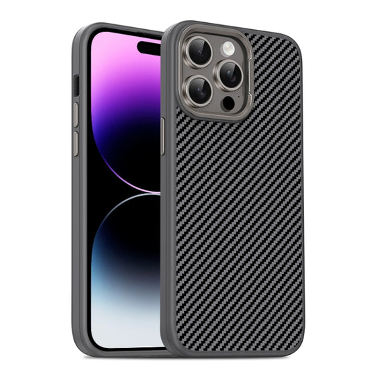 For iPhone 14 Pro Max Carbon Fiber Textured Oil Spray MagSafe Magnetic Phone Case(Grey) - iPhone 14 Pro Max Cases by buy2fix | Online Shopping UK | buy2fix