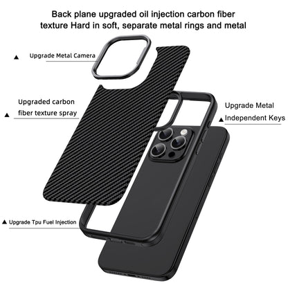For iPhone 14 Plus Carbon Fiber Textured Oil Spray MagSafe Magnetic Phone Case(Black) - iPhone 14 Plus Cases by buy2fix | Online Shopping UK | buy2fix