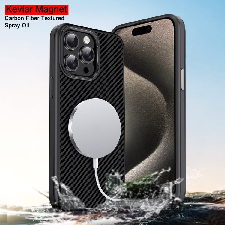 For iPhone 14 Pro Carbon Fiber Textured Oil Spray MagSafe Magnetic Phone Case(Grey) - iPhone 14 Pro Cases by buy2fix | Online Shopping UK | buy2fix