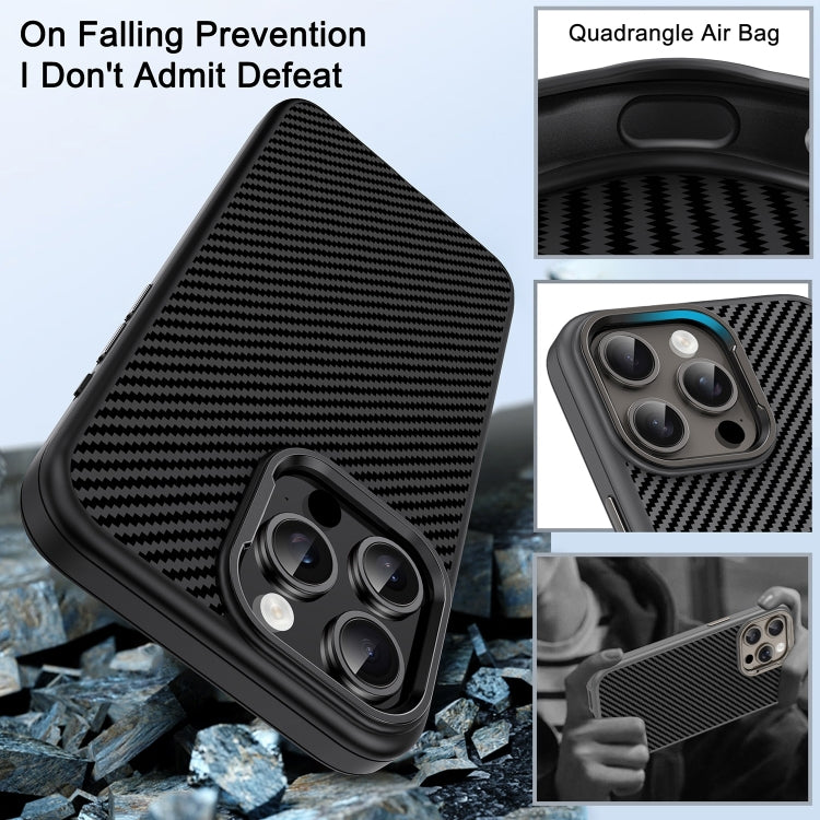 For iPhone 15 Carbon Fiber Textured Oil Spray MagSafe Magnetic Phone Case(Black) - iPhone 15 Cases by buy2fix | Online Shopping UK | buy2fix