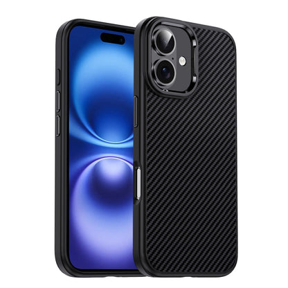 For iPhone 16 Plus Carbon Fiber Textured Oil Spray MagSafe Magnetic Phone Case(Black) - iPhone 16 Plus Cases by buy2fix | Online Shopping UK | buy2fix