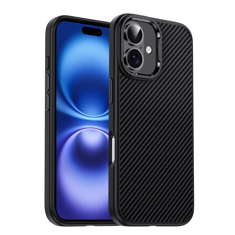 For iPhone 16 Carbon Fiber Textured Oil Spray MagSafe Magnetic Phone Case(Black) - iPhone 16 Cases by buy2fix | Online Shopping UK | buy2fix