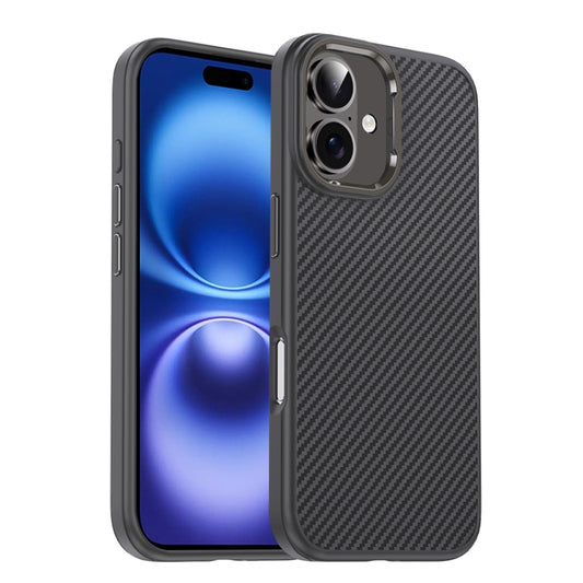 For iPhone 16 Carbon Fiber Textured Oil Spray MagSafe Magnetic Phone Case(Grey) - iPhone 16 Cases by buy2fix | Online Shopping UK | buy2fix