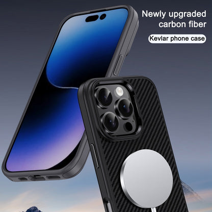 For iPhone 16 Carbon Fiber Textured Oil Spray MagSafe Magnetic Phone Case(Black) - iPhone 16 Cases by buy2fix | Online Shopping UK | buy2fix