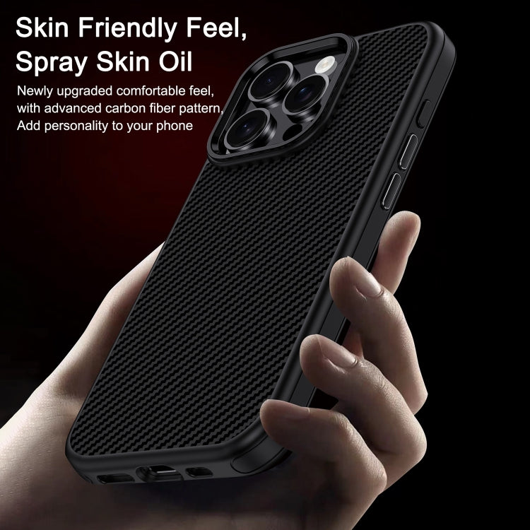 For iPhone 16 Plus Carbon Fiber Textured Oil Spray MagSafe Magnetic Phone Case(Black) - iPhone 16 Plus Cases by buy2fix | Online Shopping UK | buy2fix