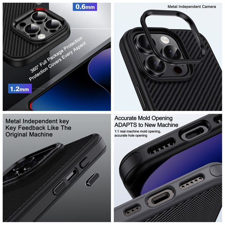 For iPhone 16 Plus Carbon Fiber Textured Oil Spray MagSafe Magnetic Phone Case(Black) - iPhone 16 Plus Cases by buy2fix | Online Shopping UK | buy2fix