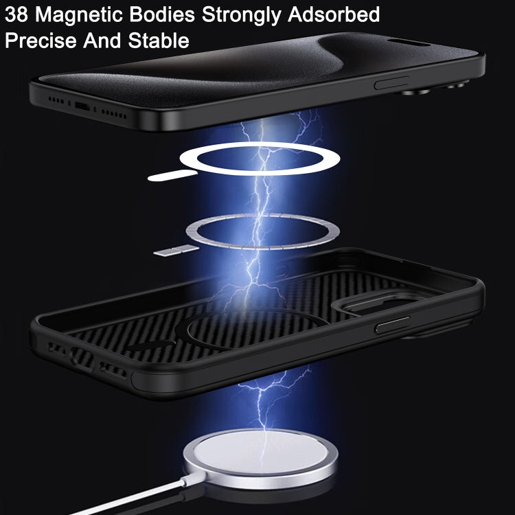 For iPhone 16 Plus Carbon Fiber Textured Oil Spray MagSafe Magnetic Phone Case(Grey) - iPhone 16 Plus Cases by buy2fix | Online Shopping UK | buy2fix