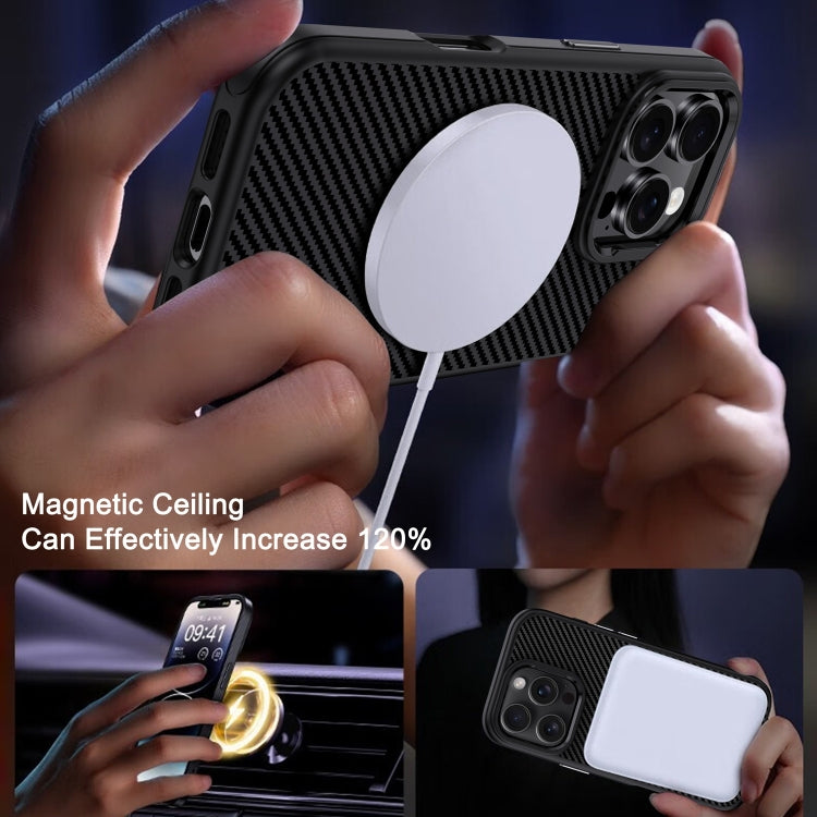 For iPhone 16 Carbon Fiber Textured Oil Spray MagSafe Magnetic Phone Case(Rose Gold) - iPhone 16 Cases by buy2fix | Online Shopping UK | buy2fix