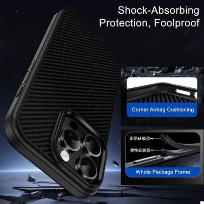 For iPhone 16 Plus Carbon Fiber Textured Oil Spray MagSafe Magnetic Phone Case(Black) - iPhone 16 Plus Cases by buy2fix | Online Shopping UK | buy2fix
