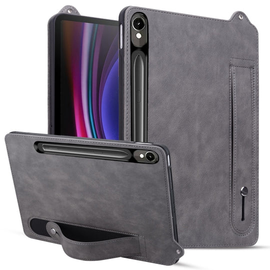 For Galaxy Tab S11 / S10 / S9 TPU Leather Back Tablet Case with Wristband(Grey)