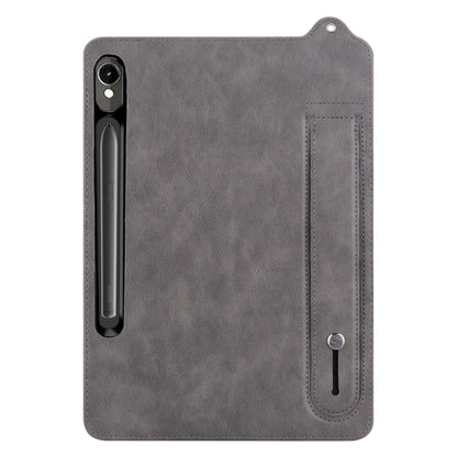 For Samsung Galaxy Tab S10 / S9 / S8 / S7 TPU Leather Back Tablet Case with Wristband(Grey) - Tab S10 Cases by buy2fix | Online Shopping UK | buy2fix