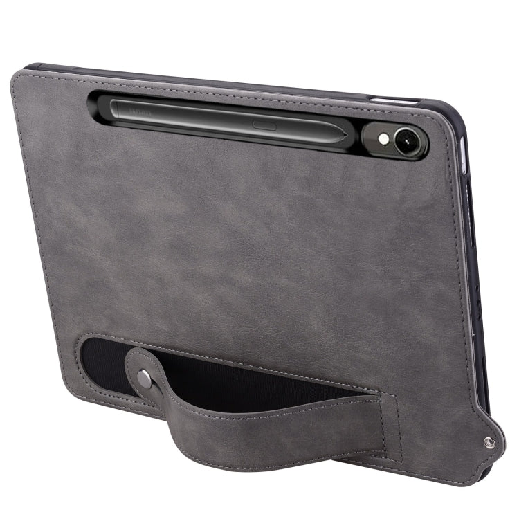 For Samsung Galaxy Tab S10 / S9 / S8 / S7 TPU Leather Back Tablet Case with Wristband(Grey) - Tab S10 Cases by buy2fix | Online Shopping UK | buy2fix