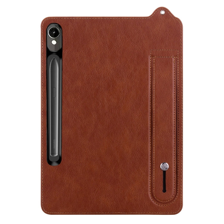 For Samsung Galaxy Tab S10 / S9 / S8 / S7 TPU Leather Back Tablet Case with Wristband(Brown) - Tab S10 Cases by buy2fix | Online Shopping UK | buy2fix