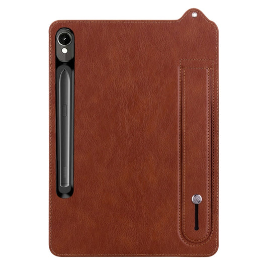 For Samsung Galaxy Tab S10 / S9 / S11 TPU Leather Back Tablet Case with Wristband(Brown) by buy2fix