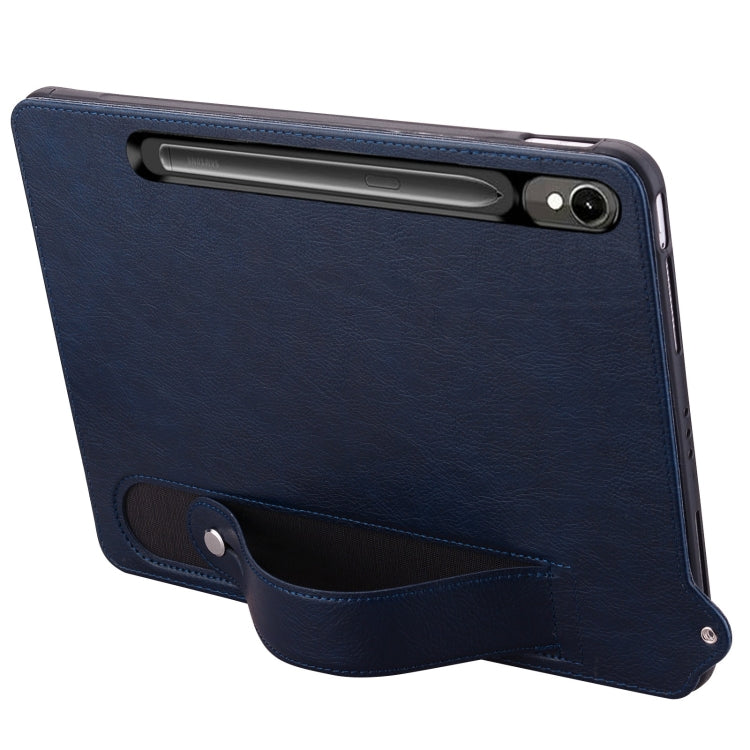 For Samsung Galaxy Tab S10 / S9 / S8 / S7 TPU Leather Back Tablet Case with Wristband(Dark Blue) - Tab S10 Cases by buy2fix | Online Shopping UK | buy2fix