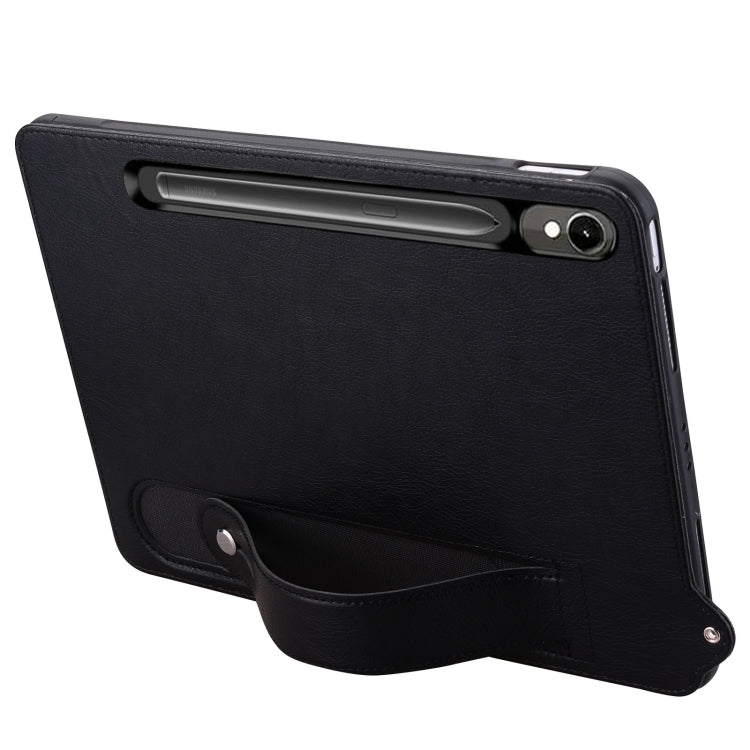 For Samsung Galaxy Tab S10 / S9 / S8 / S7 TPU Leather Back Tablet Case with Wristband(Black) - Tab S10 Cases by buy2fix | Online Shopping UK | buy2fix