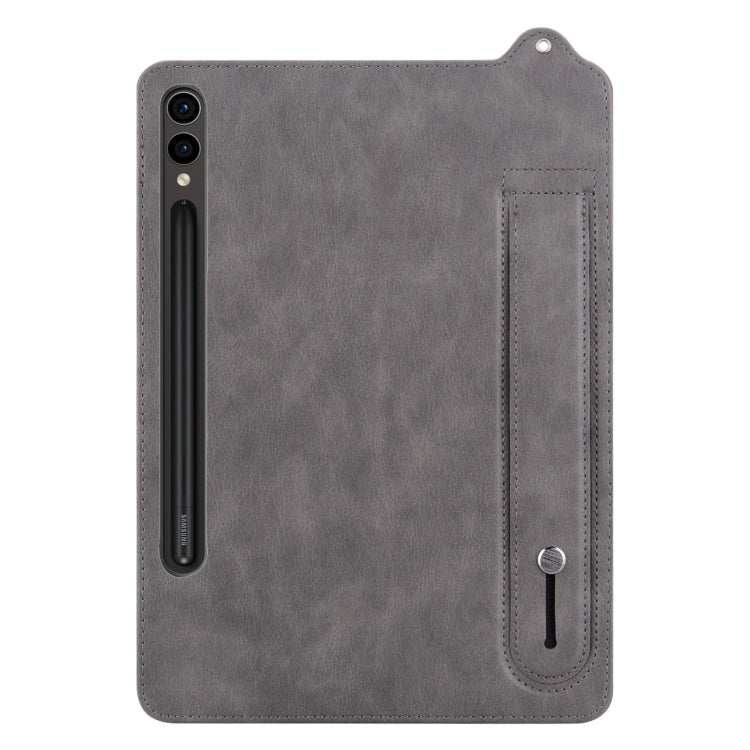 For Samsung Galaxy Tab S10+ / S9+ / S8+ TPU Leather Back Tablet Case with Wristband(Grey) - Tab S10+ Cases by buy2fix | Online Shopping UK | buy2fix