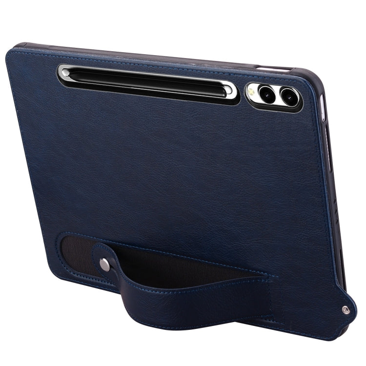 For Samsung Galaxy Tab S10+ / S9+ / S8+ TPU Leather Back Tablet Case with Wristband(Dark Blue) - Tab S10+ Cases by buy2fix | Online Shopping UK | buy2fix