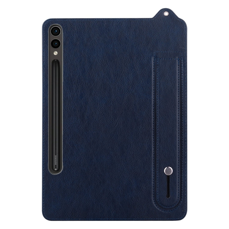 For Samsung Galaxy Tab S10 Ultra/ S11 Ultra TPU Leather Back Tablet Case with Wristband(Dark Blue) by buy2fix
