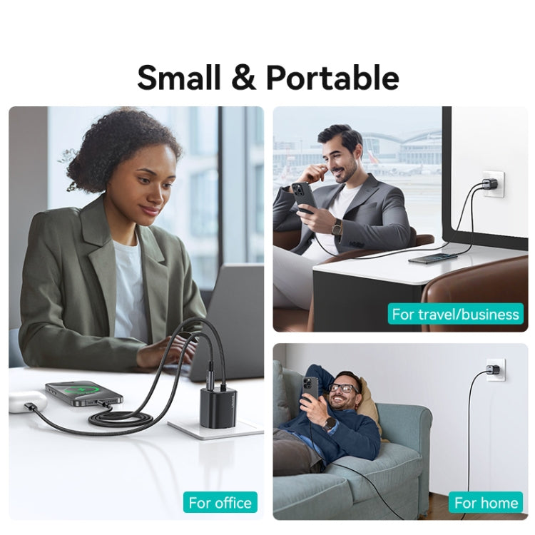 USAMS CC261 20W GaN Mini Type-C / USB-C Dual Port Fast Charger with Cable, EU Plug(Black) - USB Charger by USAMS | Online Shopping UK | buy2fix