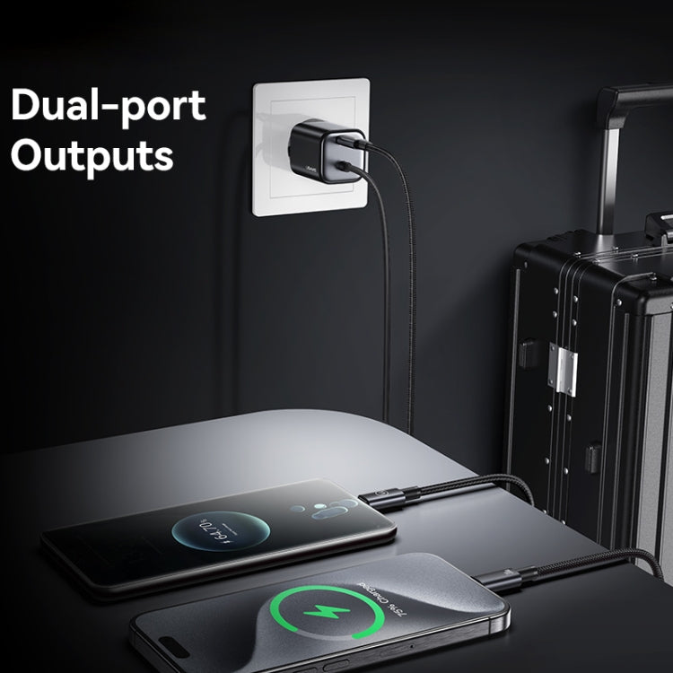 USAMS CC264 30W GaN Mini Type-C / USB-C Dual Port Fast Charger with Cable, EU Plug(Black) - USB Charger by USAMS | Online Shopping UK | buy2fix