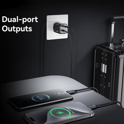 USAMS CC264 30W GaN Mini Type-C / USB-C Dual Port Fast Charger with Cable, EU Plug(Black) - USB Charger by USAMS | Online Shopping UK | buy2fix