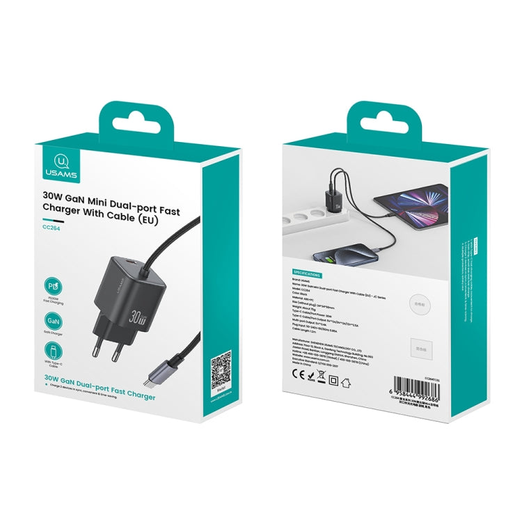 USAMS CC264 30W GaN Mini Type-C / USB-C Dual Port Fast Charger with Cable, EU Plug(White) - USB Charger by USAMS | Online Shopping UK | buy2fix