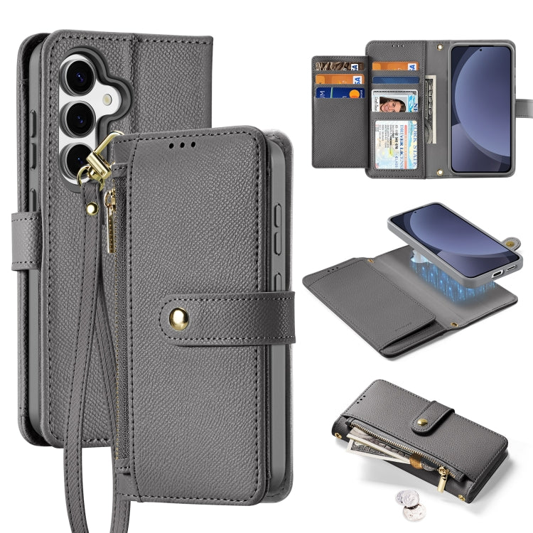 For Samsung Galaxy S25+ 5G DUX DUCIS Lawa Series 2 in 1 Wallet Zipper Detachable MagSafe Phone Case with Lanyard(Grey) by DUX DUCIS
