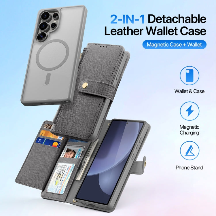 For Samsung Galaxy S25 Ultra 5G DUX DUCIS Lawa Series 2 in 1 Wallet Zipper Detachable MagSafe Phone Case with Lanyard(Grey) by DUX DUCIS