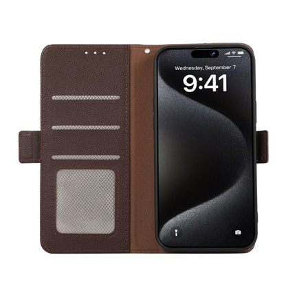 For OnePlus 13 ABEEL Side-Magnetic Litchi Pattern Leather RFID Phone Case(Brown) - OnePlus Cases by buy2fix | Online Shopping UK | buy2fix