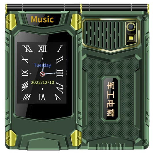 M7+ 4G Dual Screen Flip Elder Rugged Phone, 2.8 inch Inner, 2.4 inch Outer, 6800mAh Battery, 24 Keys, Flashlight, Network: 4G, Dual SIM, SOS, Plug:US Plug(Green) - Others by buy2fix | Online Shopping UK | buy2fix