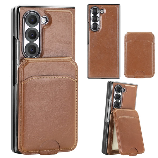 For Samsung Galaxy Z Fold6 VIETAO Integrated MagSafe RFID Detachable Card Bag PU Phone Case(Brown)
