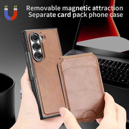 For Samsung Galaxy Z Fold6 VIETAO Integrated MagSafe RFID Detachable Card Bag PU Phone Case(Brown) - Galaxy Z Fold6 5G Cases by VIETAO | Online Shopping UK | buy2fix