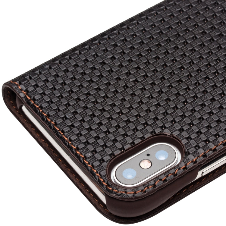 For iPhone X / XS QIALINO Grid Texture Horizontal Flip Leather Case  with Smart View Window & Sleep / Wake-up Function(Brown) - More iPhone Cases by QIALINO | Online Shopping UK | buy2fix