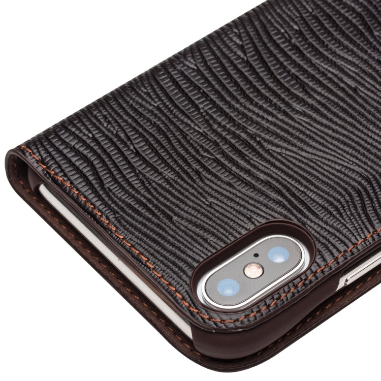 For iPhone X / XS QIALINO Lizard Texture Horizontal Flip Leather Case with Smart View Window & Sleep / Wake-up Function(Brown) - More iPhone Cases by QIALINO | Online Shopping UK | buy2fix