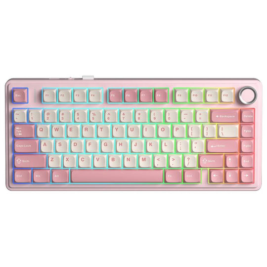 AULA F75 80 Keys Wired/2.4G/Bluetooth Three Model Customized RGB Mechanical Keyboard(Milky White Powder Strawberry Mint Shaft)